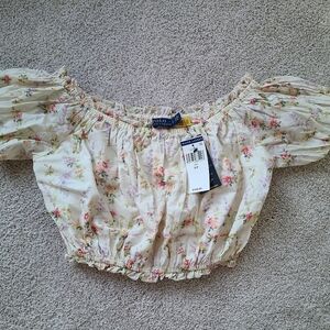 Ralph Lauren Floral Off-Shoulder Blouse - Cream and Pink